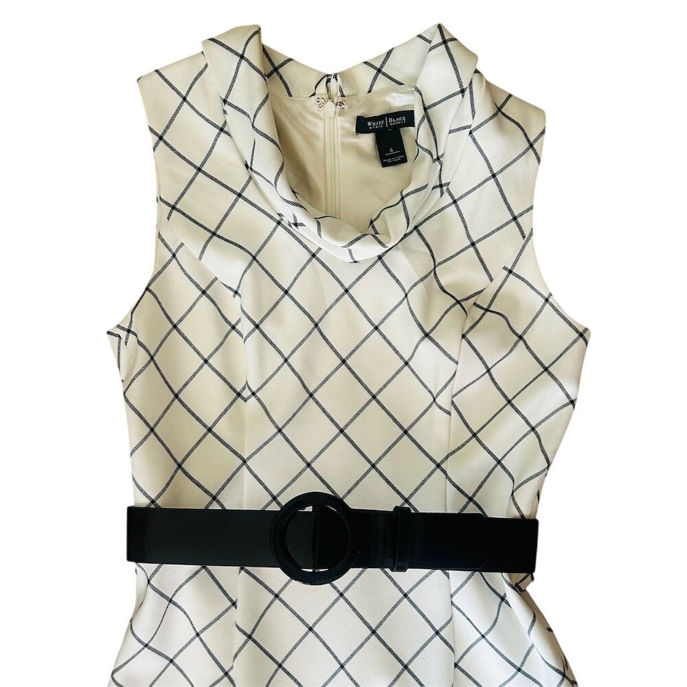 White House Black Market Dress Womens Size 6 Ivory Windowpane Sheath - Picture 3 of 6